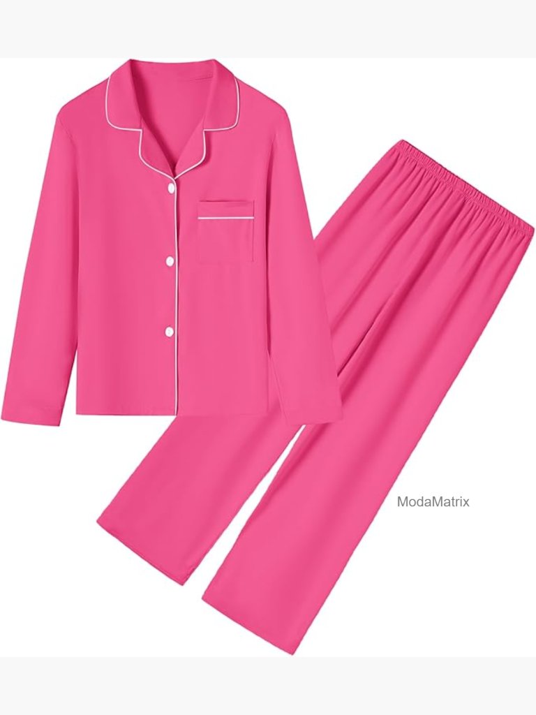 Girls Lyocell Pajama Set Long Sleeve Button Down Pjs 2 Piece Soft Sleepwear